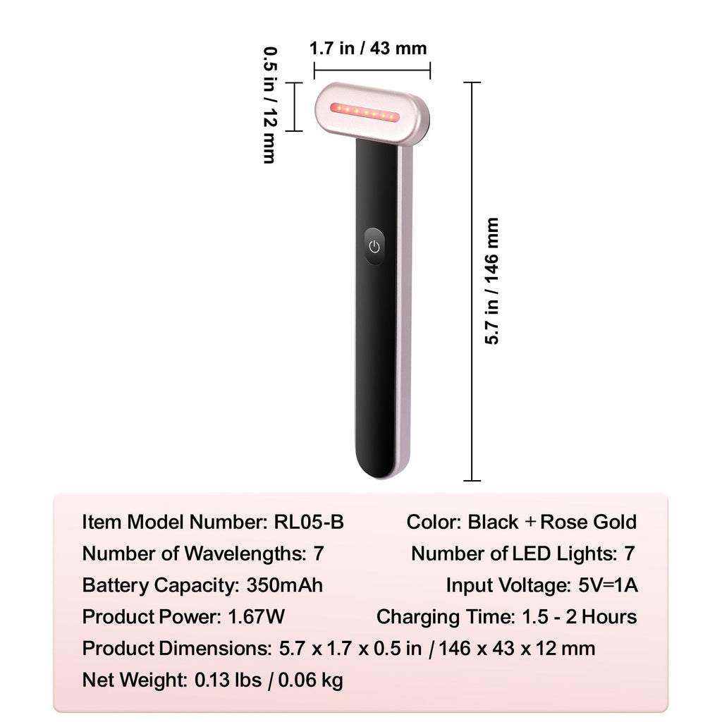 VEVOR Red Light Therapy Wand For Face, 7Color LED Facial Wand Red Green Sir Loin