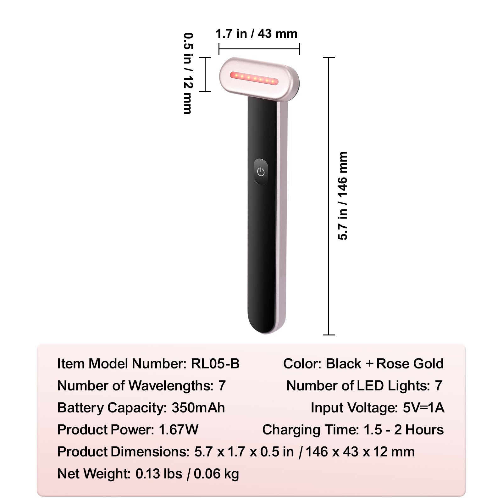 VEVOR Red Light Therapy Wand For Face, 7Color LED Facial Wand Red Green Sir Loin