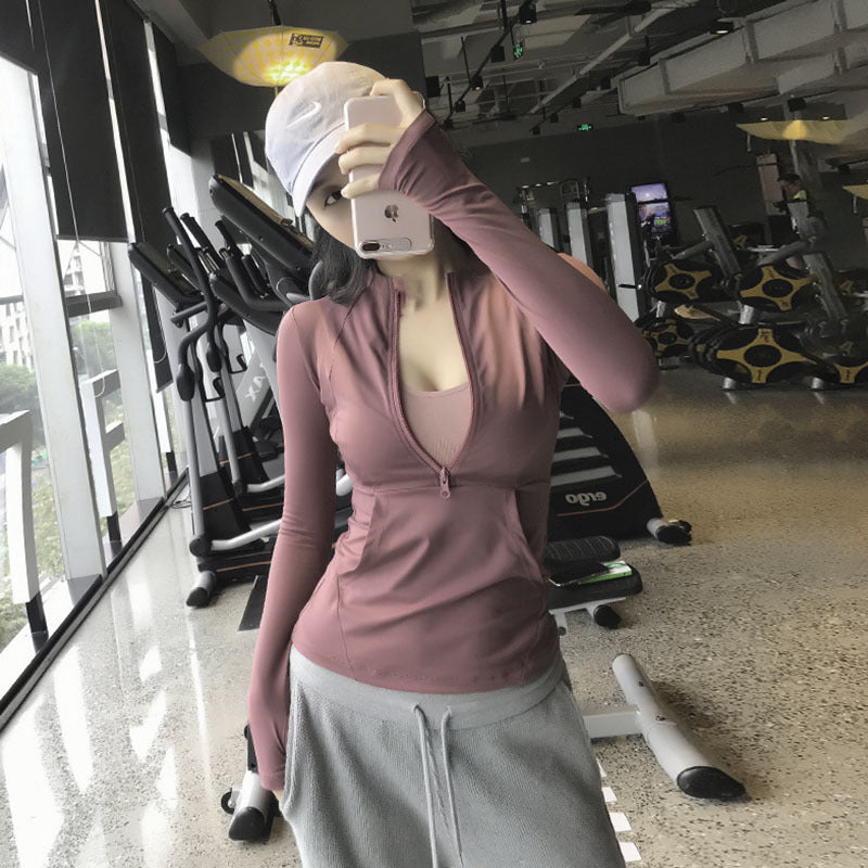 Damen-Workoutjacke mit langen Ärmeln und Reißverschluss – figurbetontes Yoga- & Fitness-Oberteil