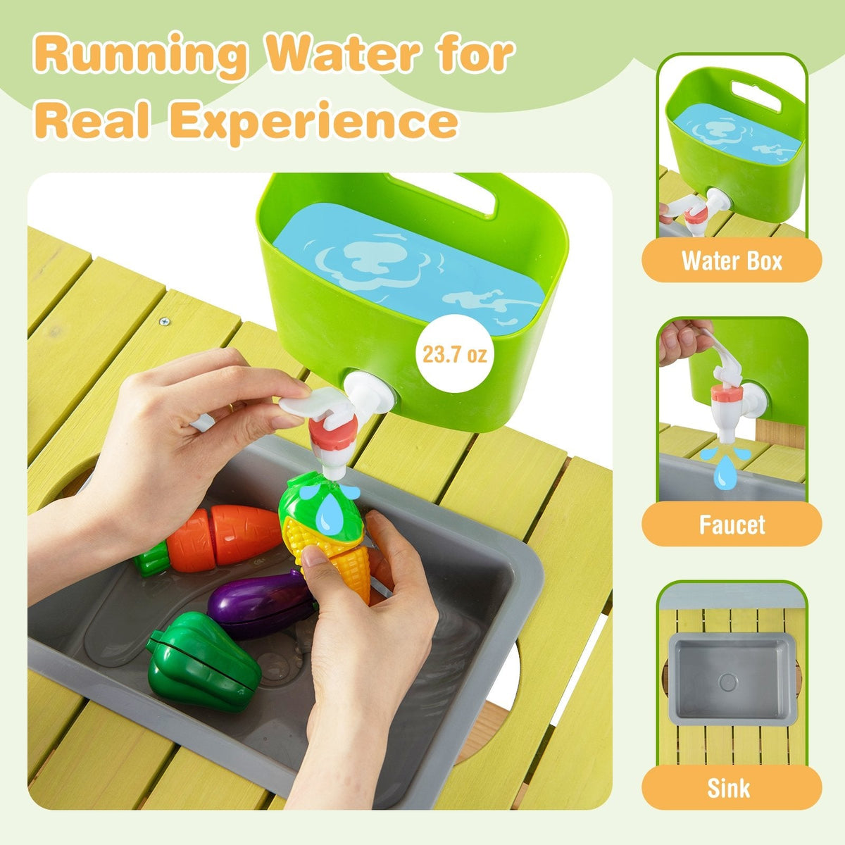 Outdoor-Spielküche aus Tannenholz für Kinder mit Wasserbehälter, Wasserhahn und Kochfeld
