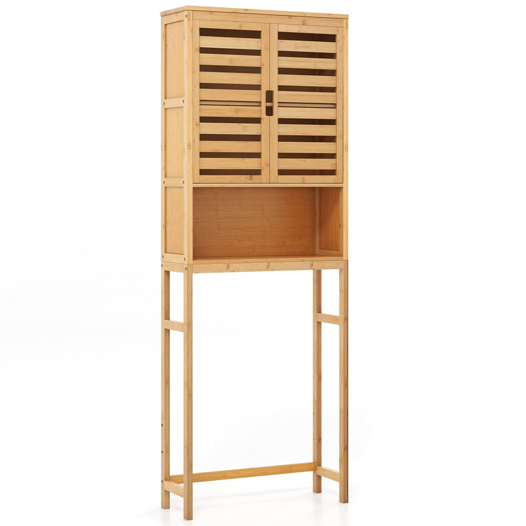 Meuble de rangement de salle de bain en bambou à placer au-dessus des toilettes avec étagère réglable - Naturel