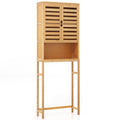 Meuble de rangement de salle de bain en bambou à placer au-dessus des toilettes avec étagère réglable - Naturel