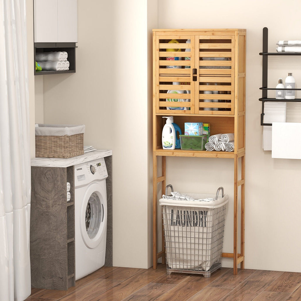 Meuble de rangement de salle de bain en bambou à placer au-dessus des toilettes avec étagère réglable - Naturel