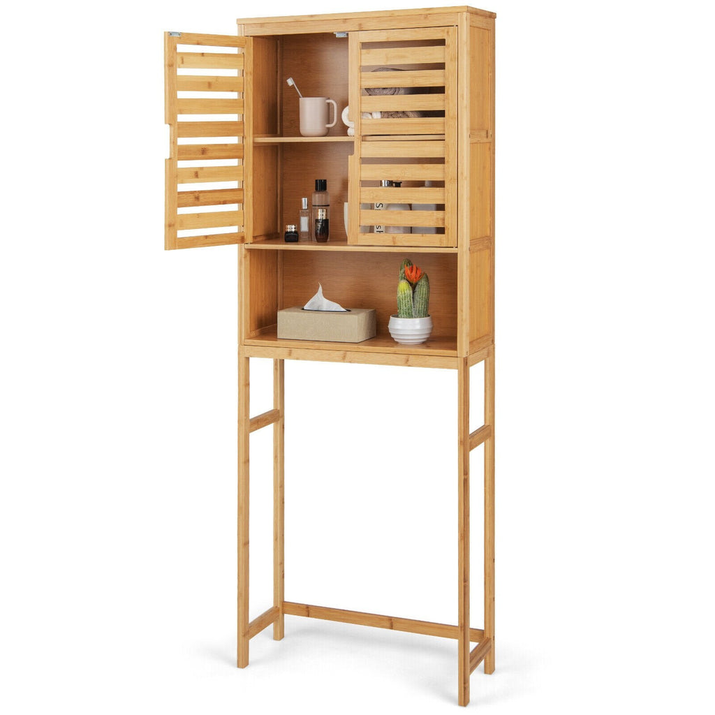 Meuble de rangement de salle de bain en bambou à placer au-dessus des toilettes avec étagère réglable - Naturel