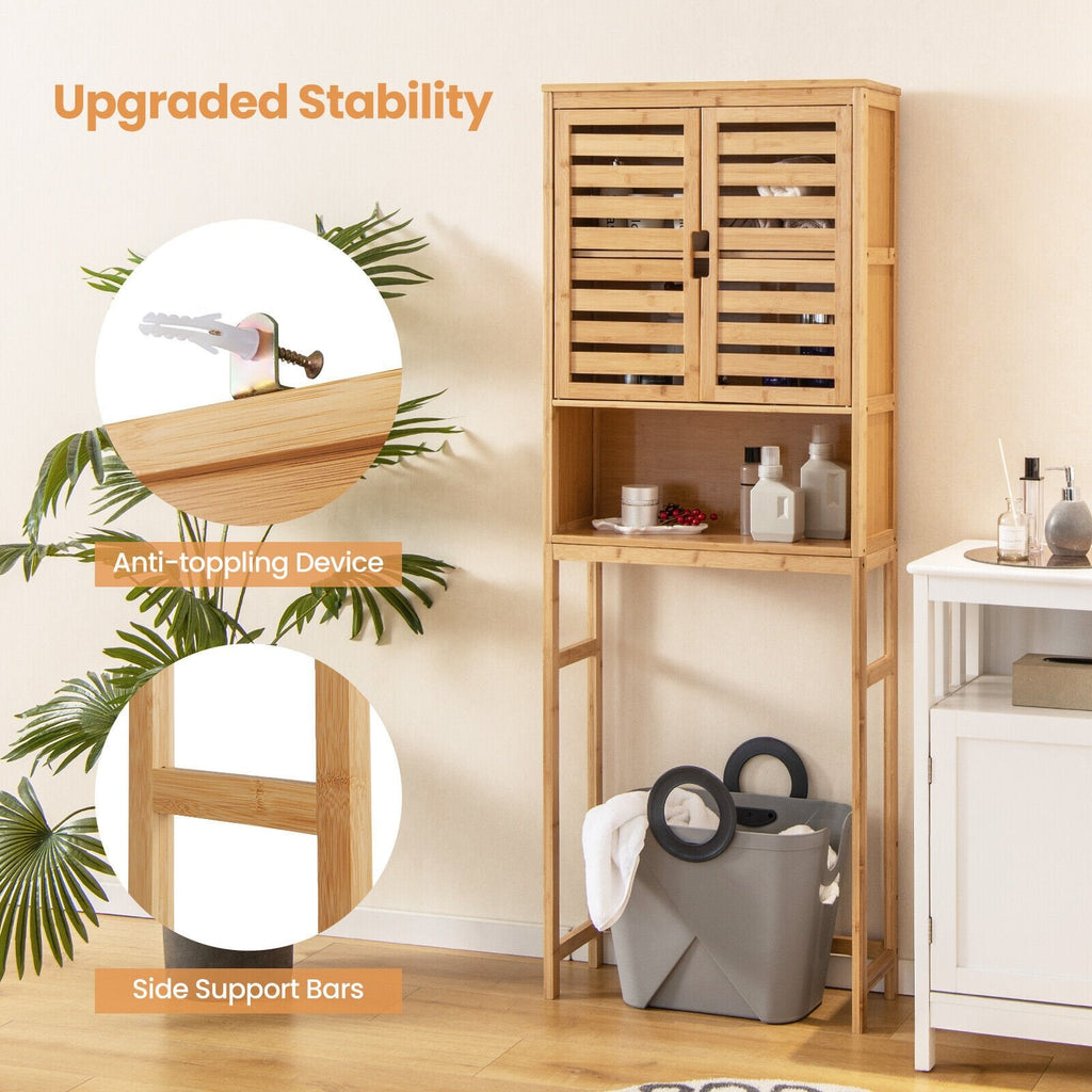 Meuble de rangement de salle de bain en bambou à placer au-dessus des toilettes avec étagère réglable - Naturel