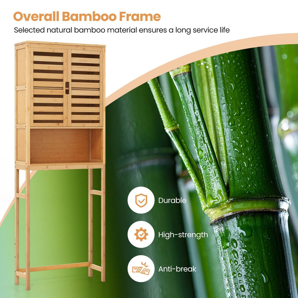 Meuble de rangement de salle de bain en bambou à placer au-dessus des toilettes avec étagère réglable - Naturel