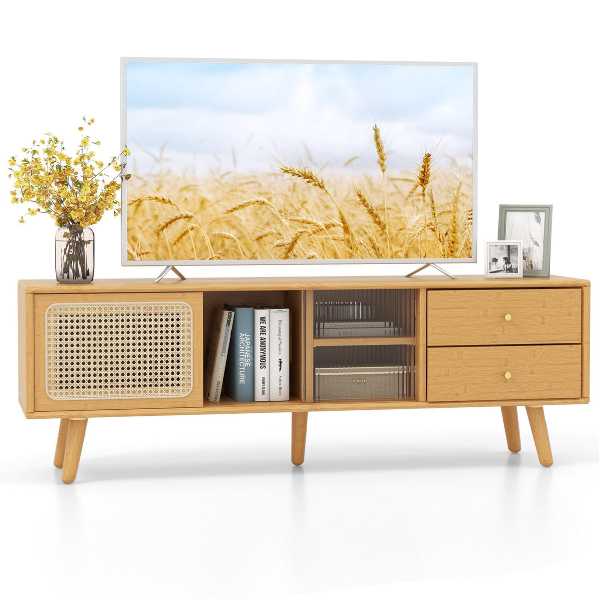 Bambus-TV-Ständer für Fernseher bis 65 Zoll – Natur