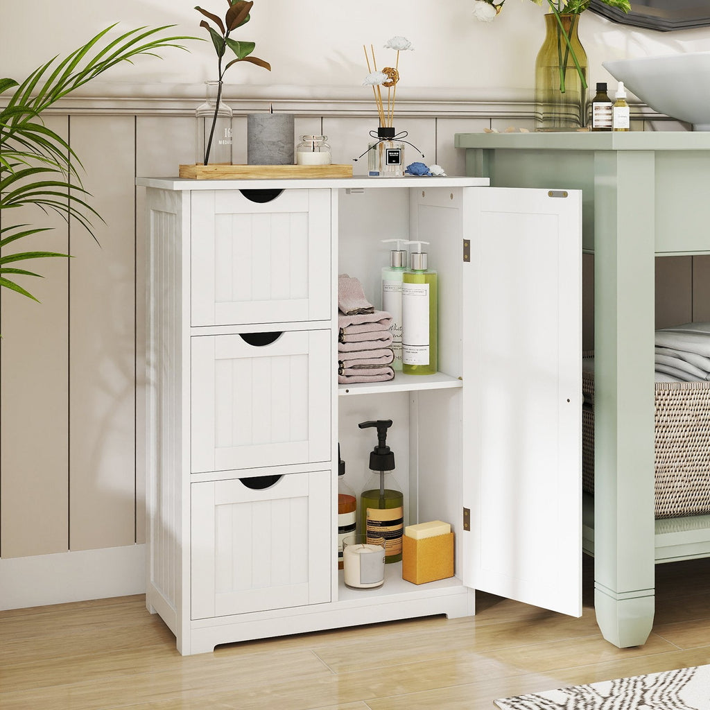 Badezimmer-Unterschrank, Boden-Nebenschrank mit 3 Schubladen und 1 Schrankfächern – Weiß