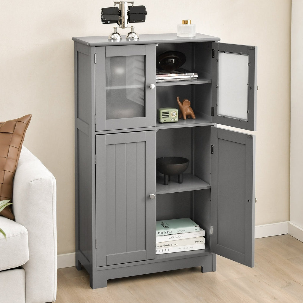 Meuble de rangement de salle de bains au sol, armoire de cuisine avec portes et étagère réglable - Gris