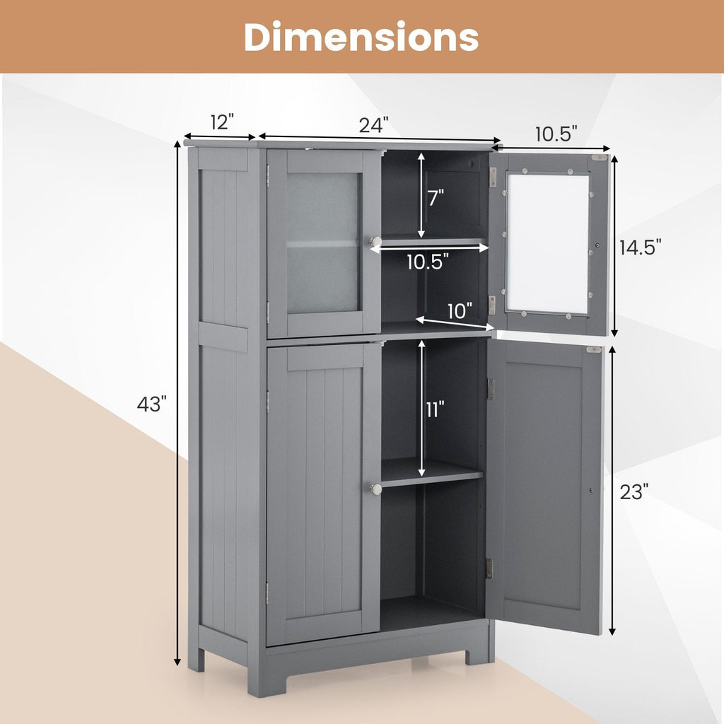 Meuble de rangement de salle de bains au sol, armoire de cuisine avec portes et étagère réglable - Gris