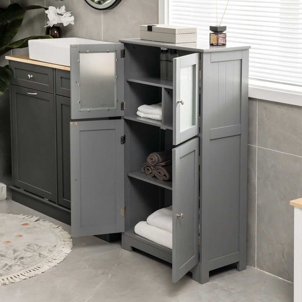 Meuble de rangement de salle de bains au sol, armoire de cuisine avec portes et étagère réglable - Gris