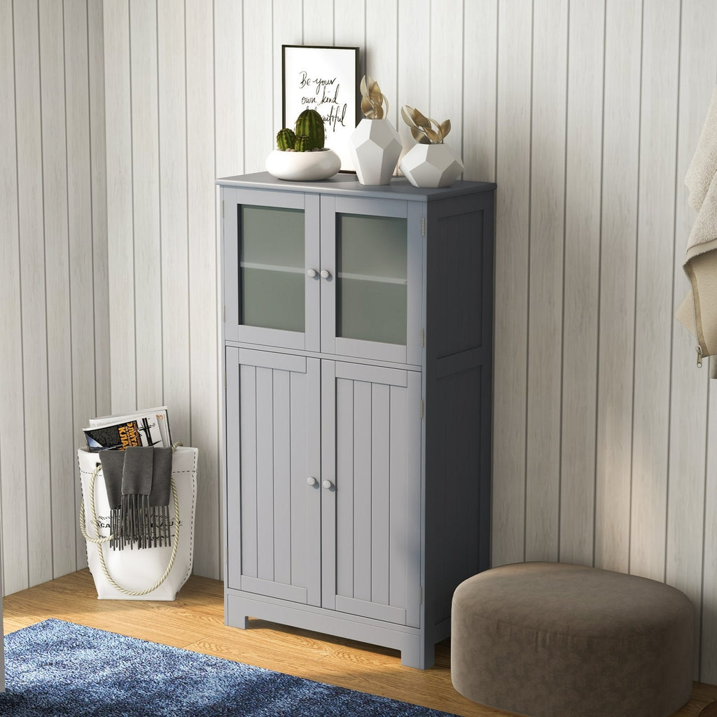 Meuble de rangement de salle de bains au sol, armoire de cuisine avec portes et étagère réglable - Gris