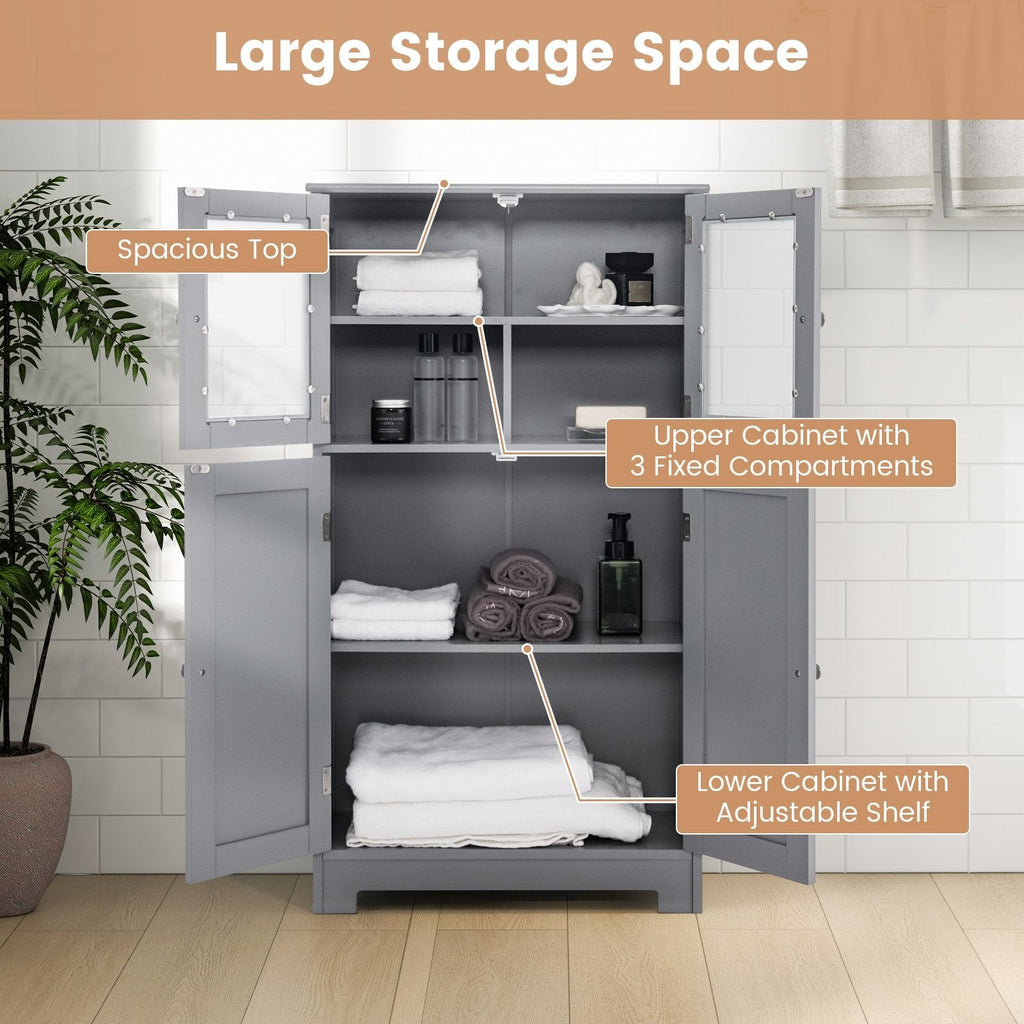 Meuble de rangement de salle de bains au sol, armoire de cuisine avec portes et étagère réglable - Gris