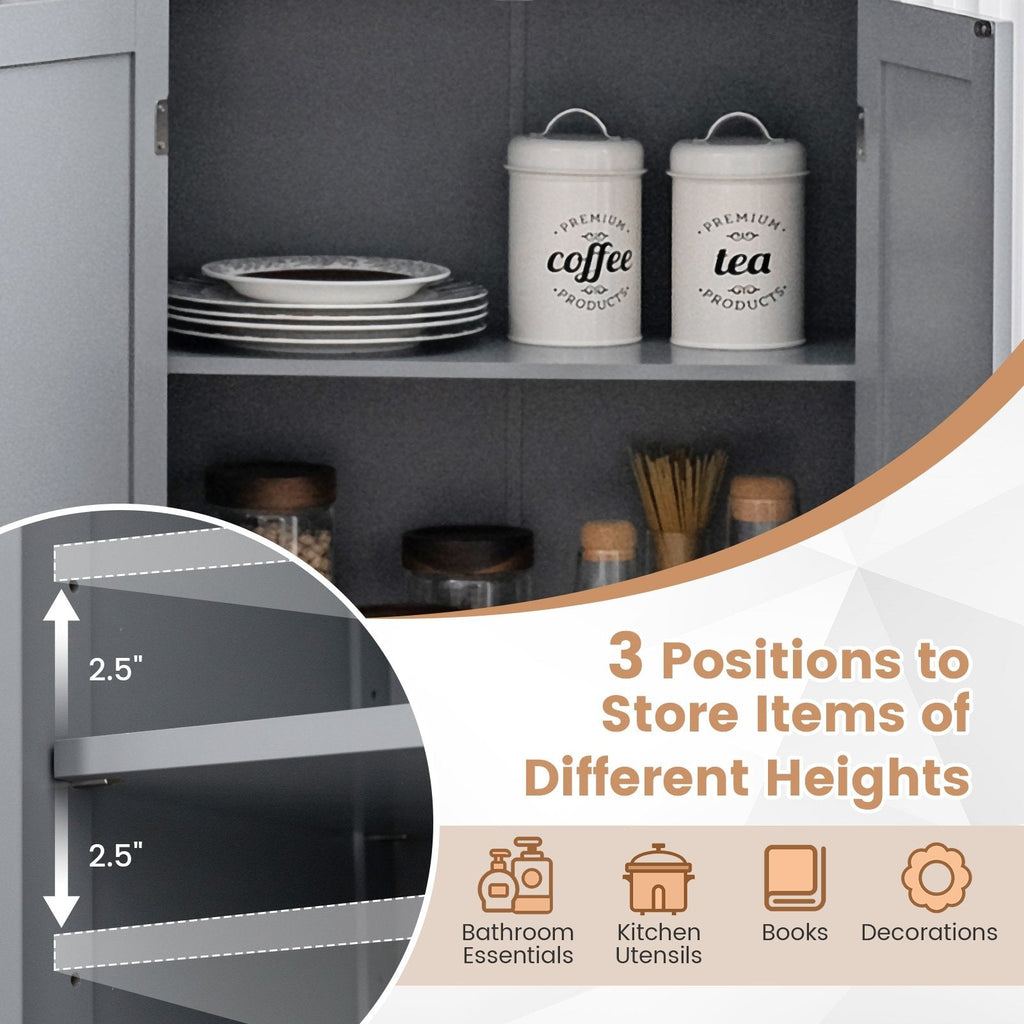 Meuble de rangement de salle de bains au sol, armoire de cuisine avec portes et étagère réglable - Gris