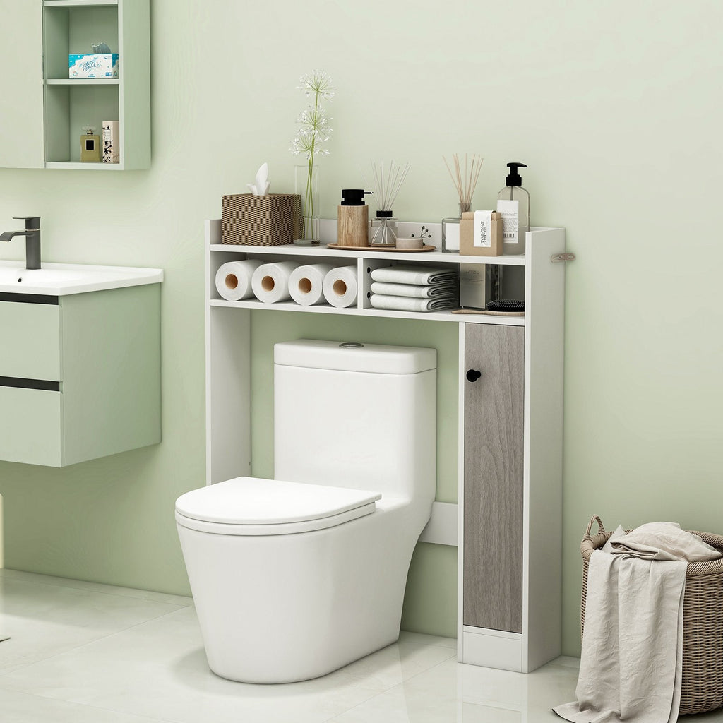 Meuble de rangement pour salle de bains à placer au sol à côté des toilettes, avec étagères réglables – Blanc