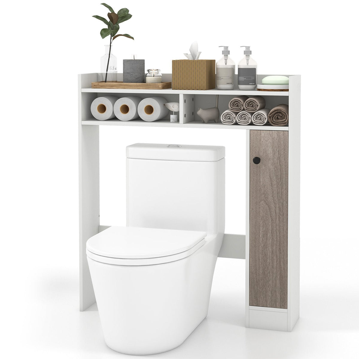 Meuble de rangement pour salle de bains à placer au sol à côté des toilettes, avec étagères réglables – Blanc