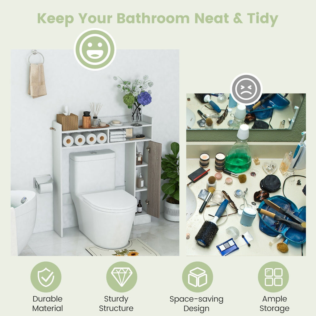 Meuble de rangement pour salle de bains à placer au sol à côté des toilettes, avec étagères réglables – Blanc