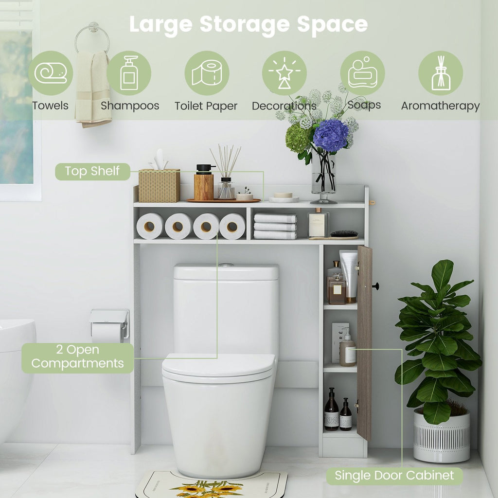 Meuble de rangement pour salle de bains à placer au sol à côté des toilettes, avec étagères réglables – Blanc