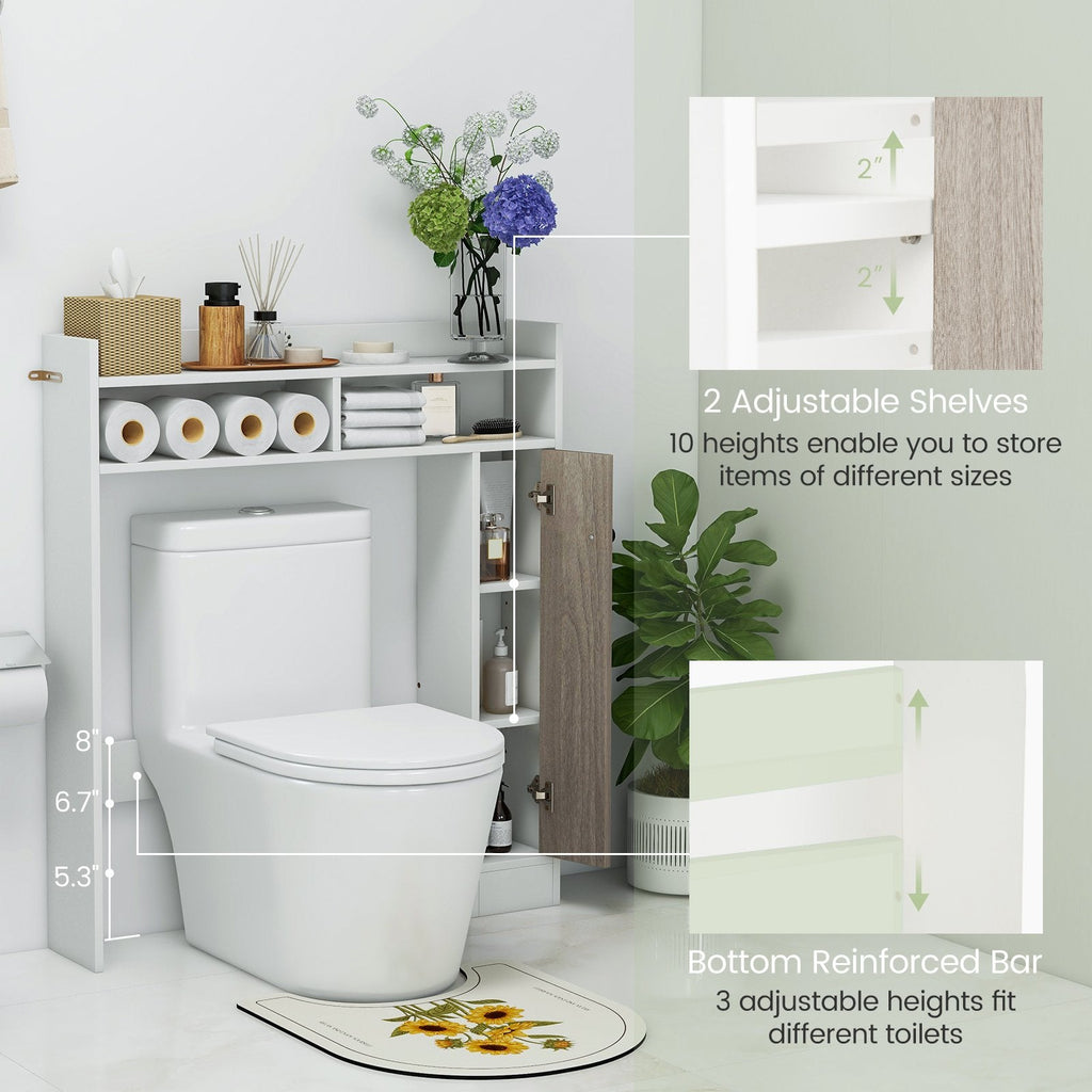 Meuble de rangement pour salle de bains à placer au sol à côté des toilettes, avec étagères réglables – Blanc