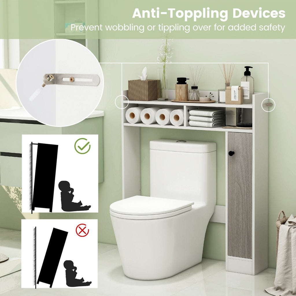 Meuble de rangement pour salle de bains à placer au sol à côté des toilettes, avec étagères réglables – Blanc