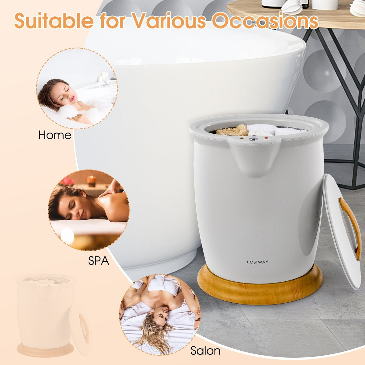 Cubo calentador de toallas para baño con portaroma y apagado automático-Gris