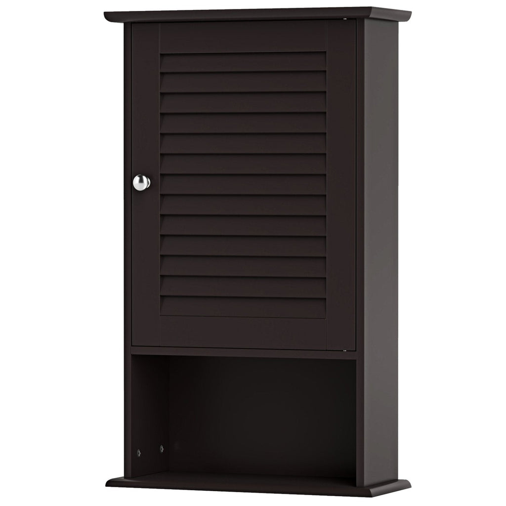 Armario de pared para baño con una puerta y estante regulable en altura, marrón rústico