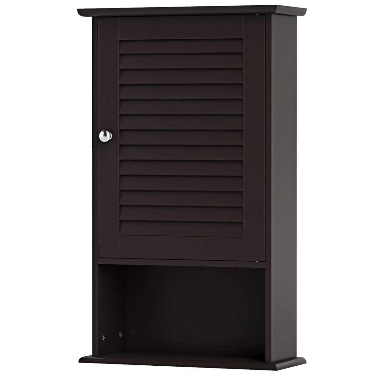 Armario de pared para baño con una puerta y estante regulable en altura, marrón rústico