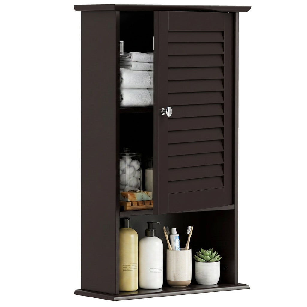 Armario de pared para baño con una puerta y estante regulable en altura, marrón rústico