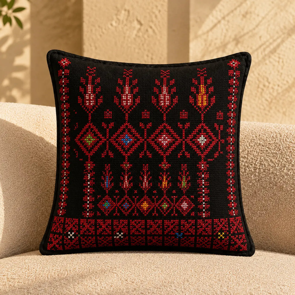 Cushion Cover Set of 2 – Printed Palestinian Tatreez – 18×18 in – Ramallah Design