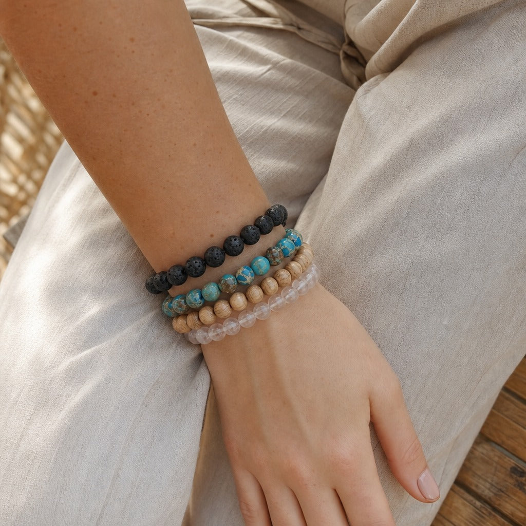 Blue Impression Jasper Round Bracelet - 8mm (Enhanced)