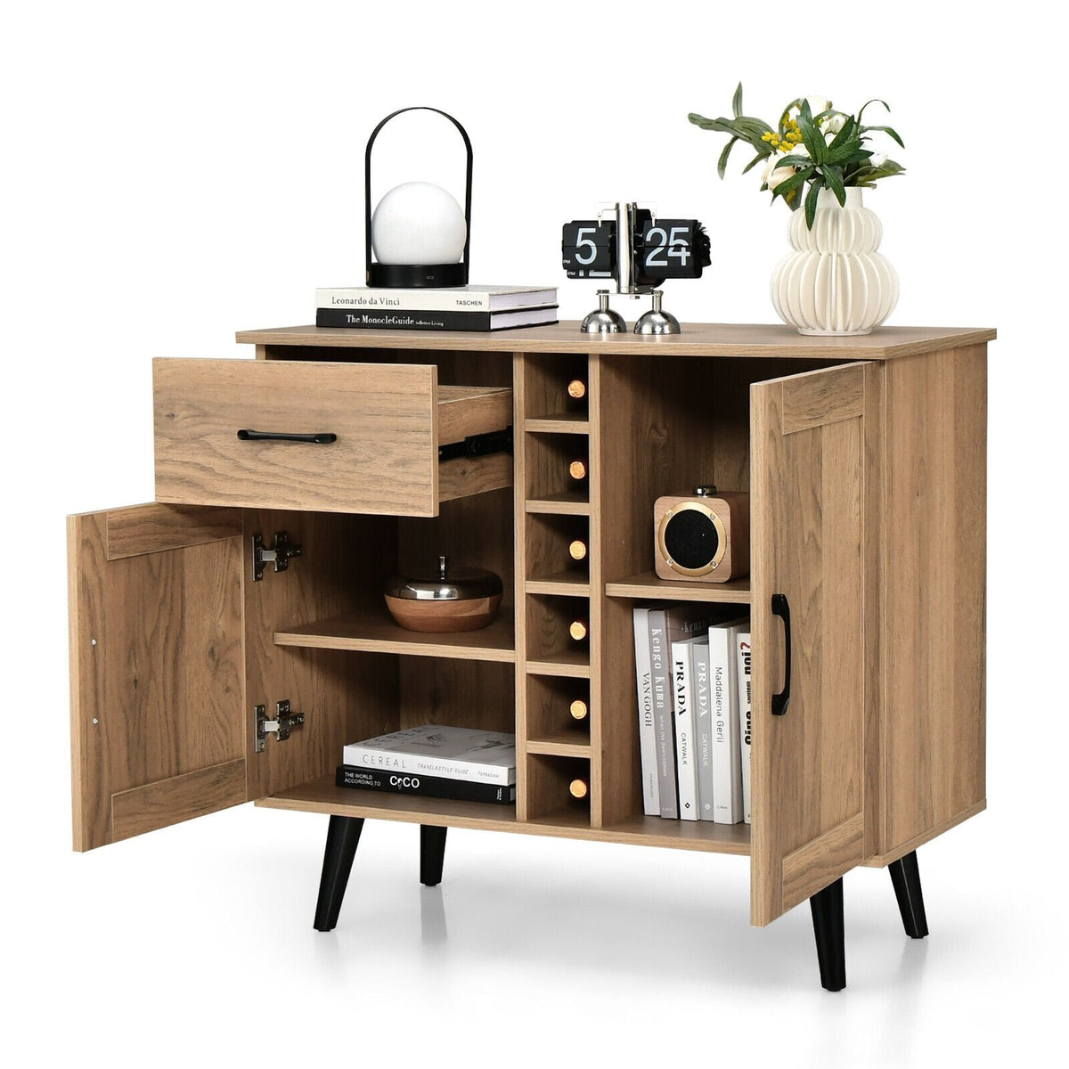 Aparador buffet de 2 puertas con cajón para 6 botellas de vino
