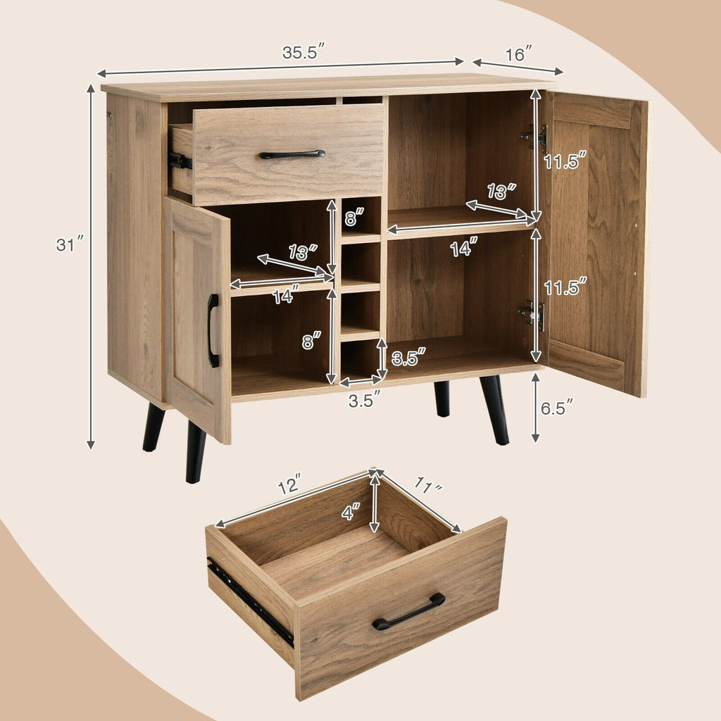 Aparador buffet de 2 puertas con cajón para 6 botellas de vino