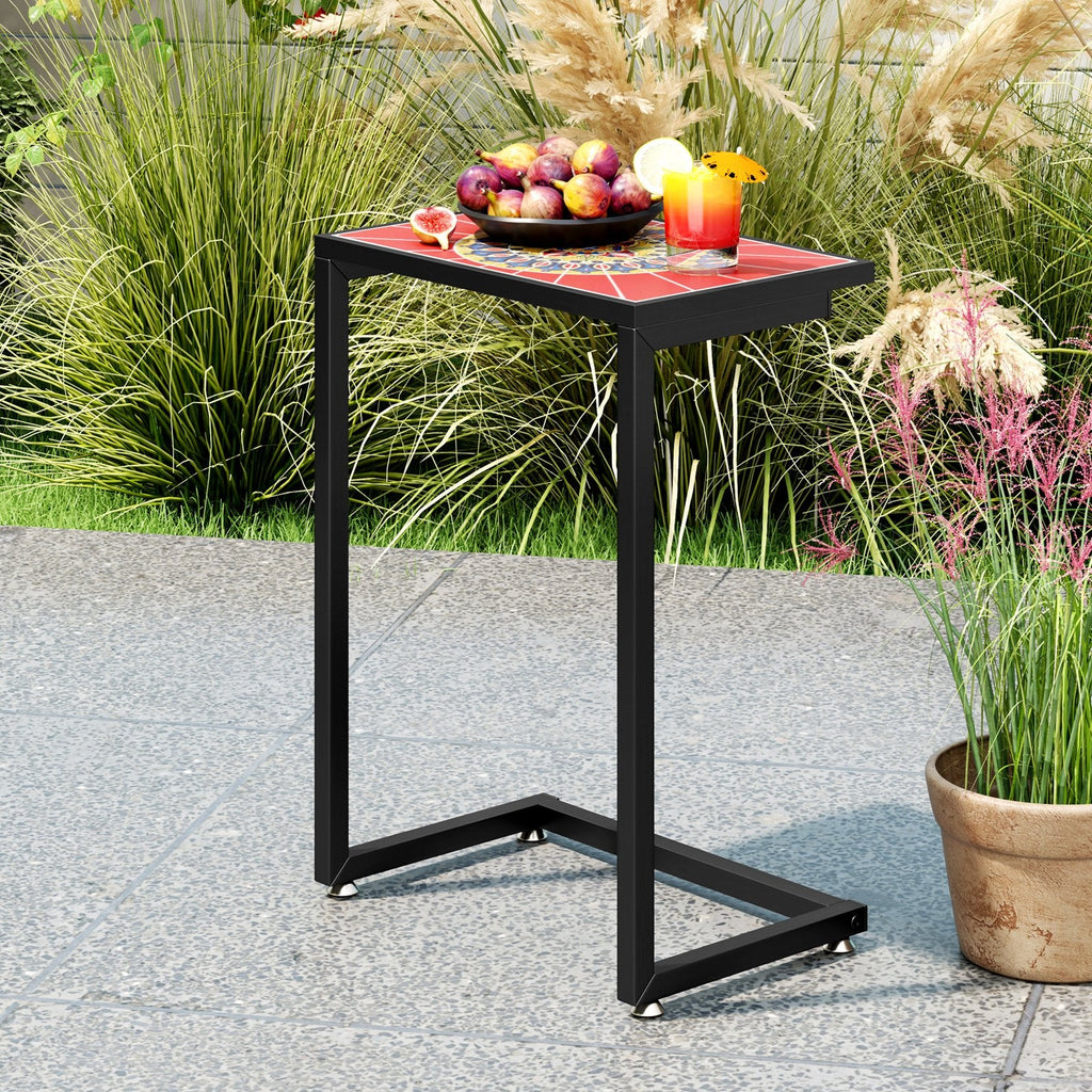 Mesa auxiliar/lateral en forma de C impermeable para exteriores con tapa de cerámica