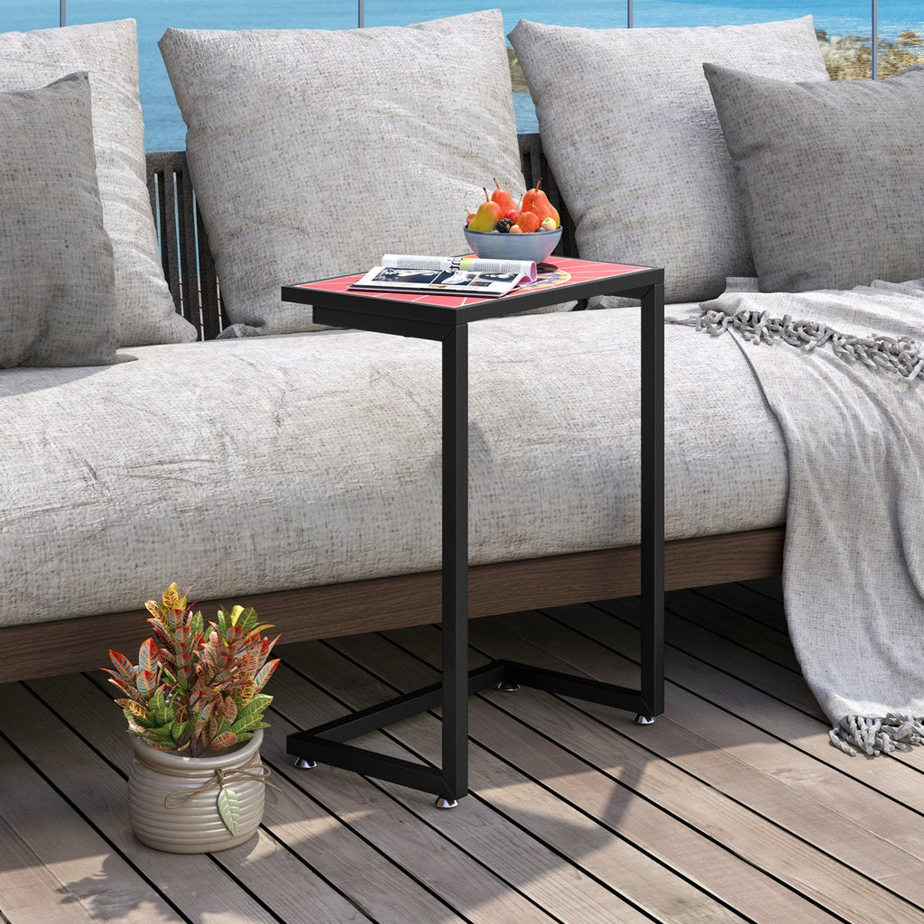 Mesa auxiliar/lateral en forma de C impermeable para exteriores con tapa de cerámica