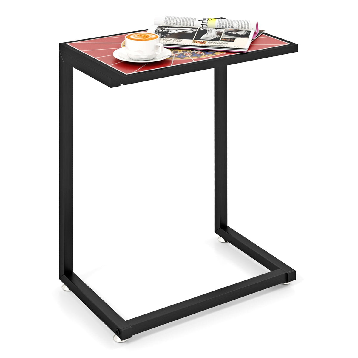 Mesa auxiliar/lateral en forma de C impermeable para exteriores con tapa de cerámica