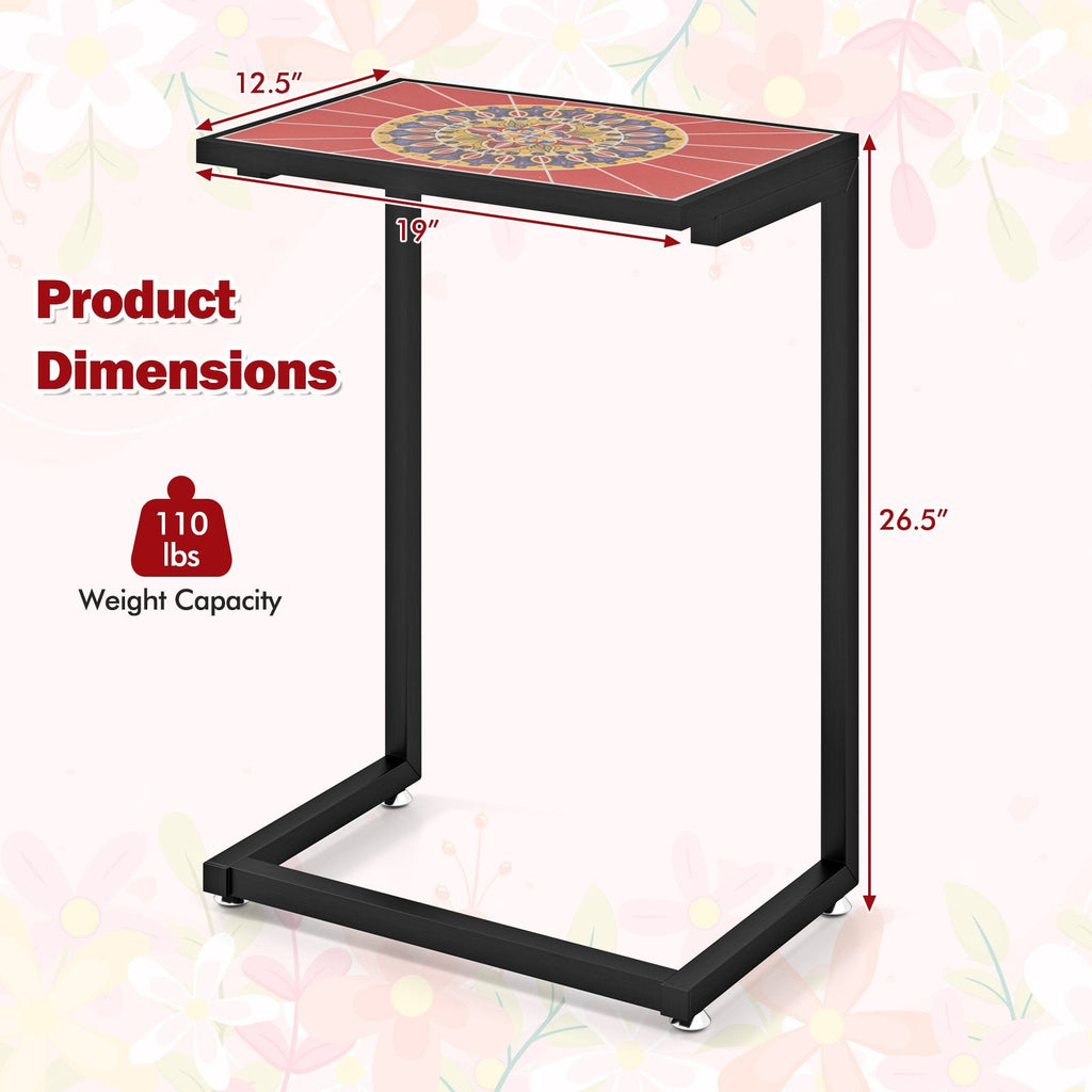 Mesa auxiliar/lateral en forma de C impermeable para exteriores con tapa de cerámica