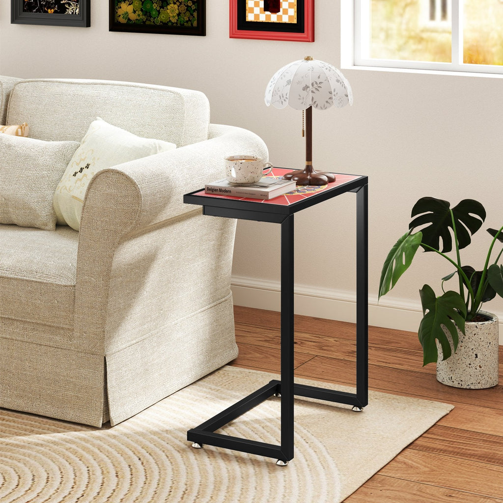 Mesa auxiliar/lateral en forma de C impermeable para exteriores con tapa de cerámica