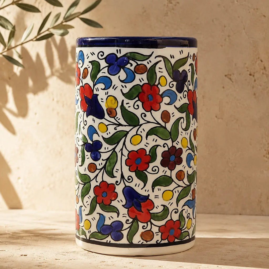 Utensil Holder Palestinian Hand-Painted Ceramic Utensil jar