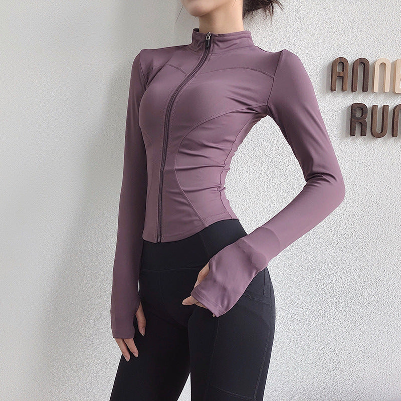 Damen-Workoutjacke mit langen Ärmeln und Reißverschluss – figurbetontes Yoga- & Fitness-Oberteil
