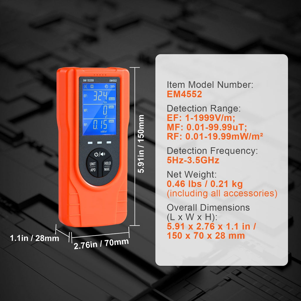 VEVOR  EMF Meter, 5Hz  3.5GHz, Handheld Rechargeable Electromagnetic Green Sir Loin