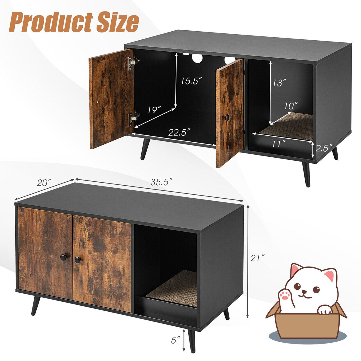 Arenero para gatos con mueble de doble puerta