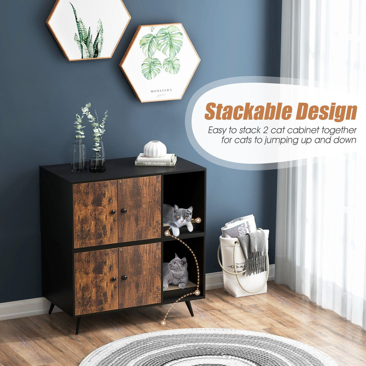 Arenero para gatos con mueble de doble puerta