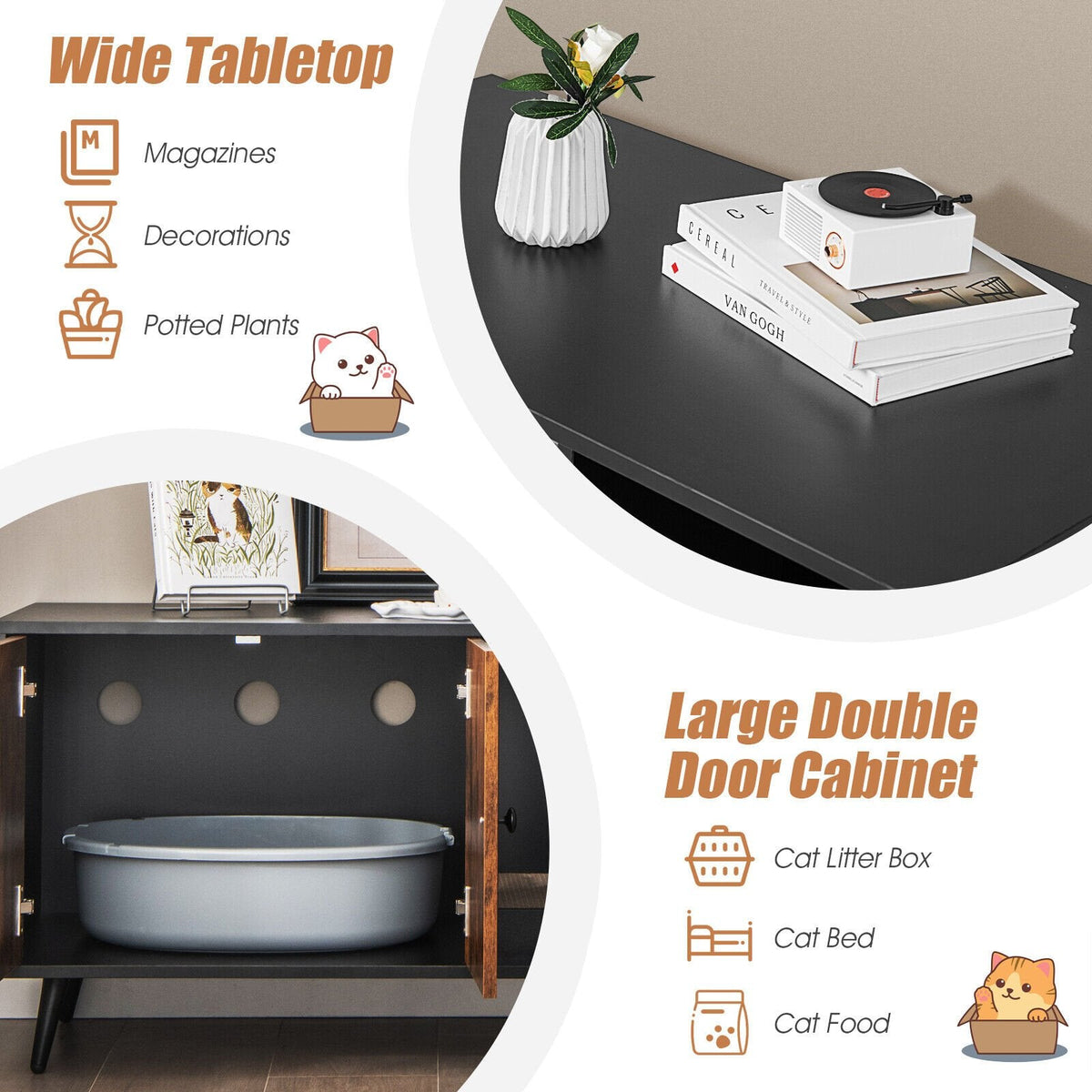 Arenero para gatos con mueble de doble puerta