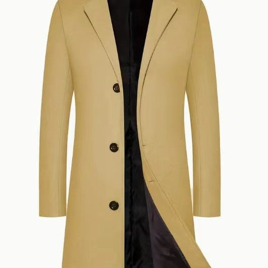 Abrigo tipo trench de lana para hombre, largo por encima de la rodilla, de estilo casual
