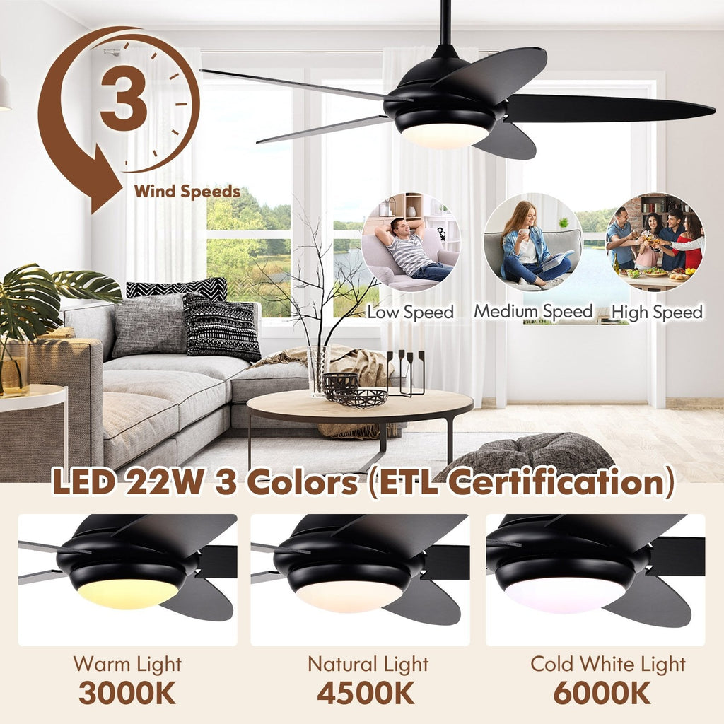 Ventilador de techo con luces y 3 tonos de luz - negro