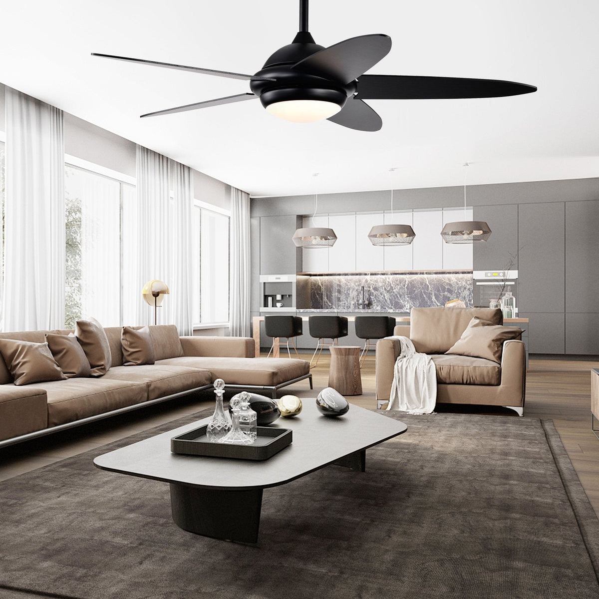 Ventilador de techo con luces y 3 tonos de luz - negro