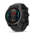Fēnix® E – 47 mm, AMOLED Gris pizarra acero con correa de silicona negra