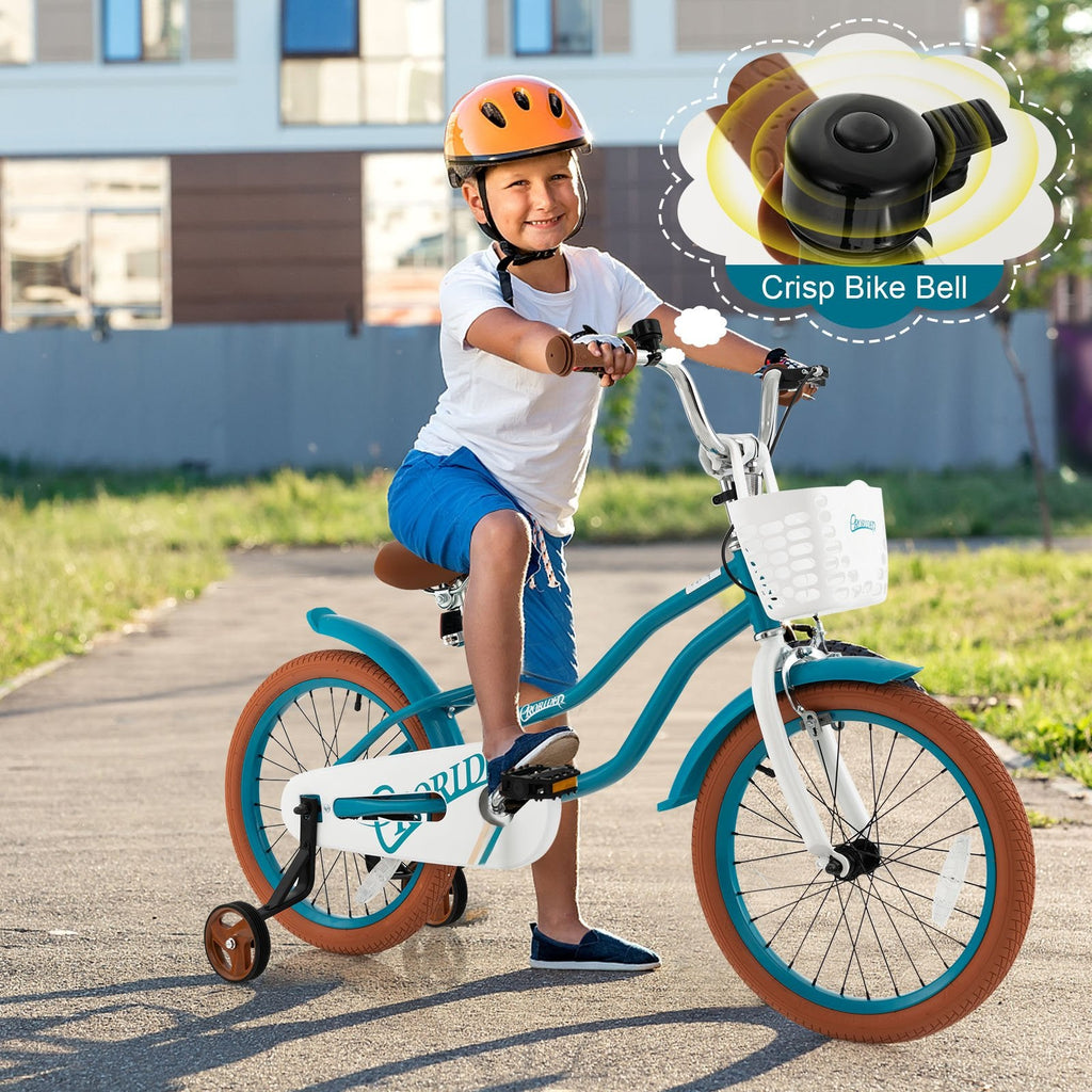 Vélo pour enfant de 18 pouces avec frein avant manuel et frein à rétropédalage, turquoise
