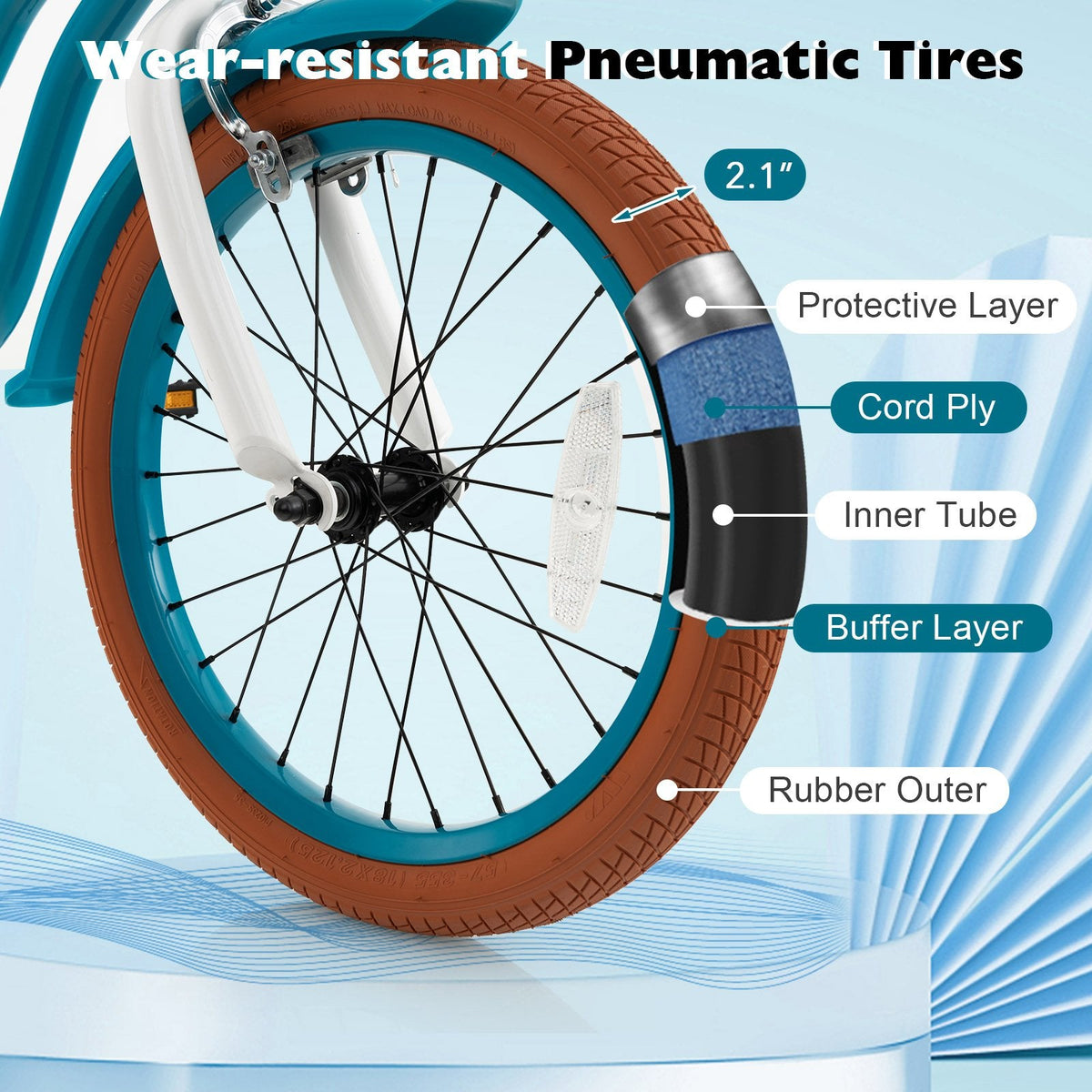 Vélo pour enfant de 18 pouces avec frein avant manuel et frein à rétropédalage, turquoise