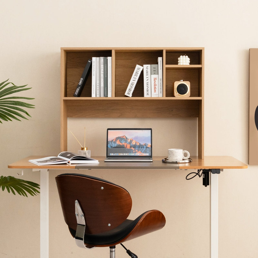 Schreibtisch-Bücherregalaufsatz, 94 cm, mit 4 Fächern und offenem Rückenfach, Naturholzoptik